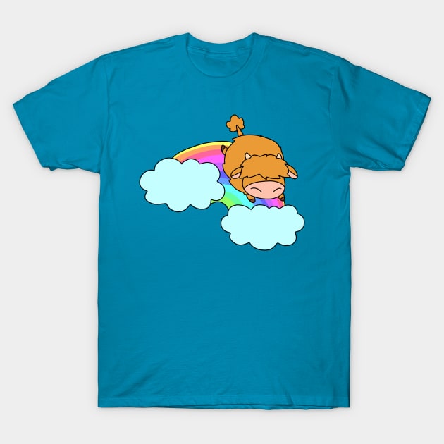 Rainbow Cloud Highland Cow T-Shirt by saradaboru